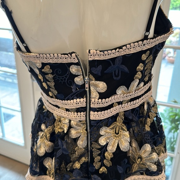 Lulus Karina Black & Blue Floral Embroidered Peplum Dress Size Small - Picture 9 of 14